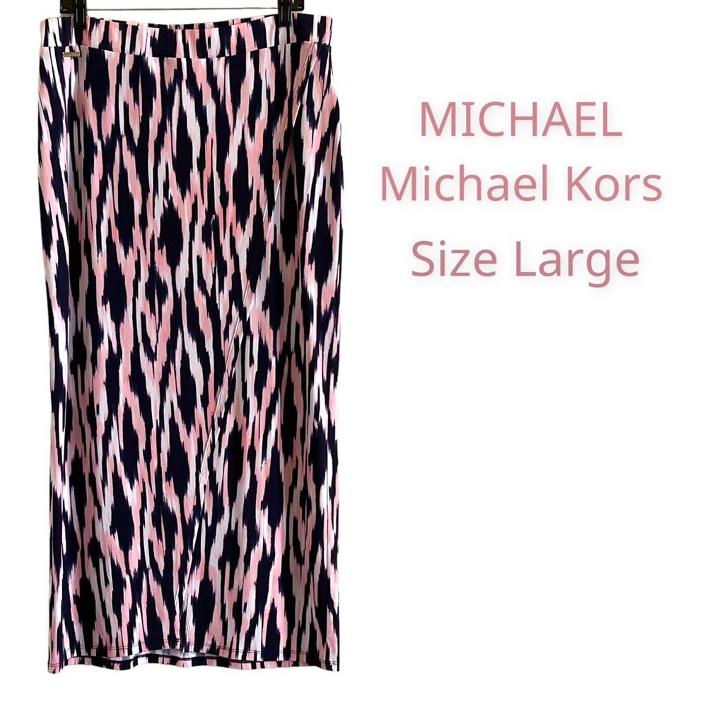 MICHAEL Michael Kors navy, pink & white tulip split maxi skirt - Picture 1 of 10